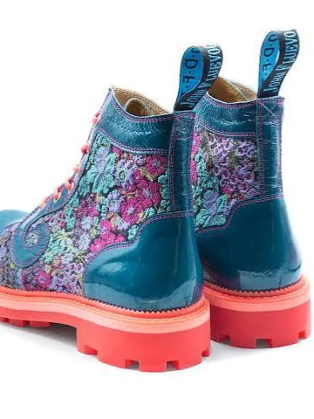 John Fluevog Derby Swirl Boots - Blue Floral Brocade